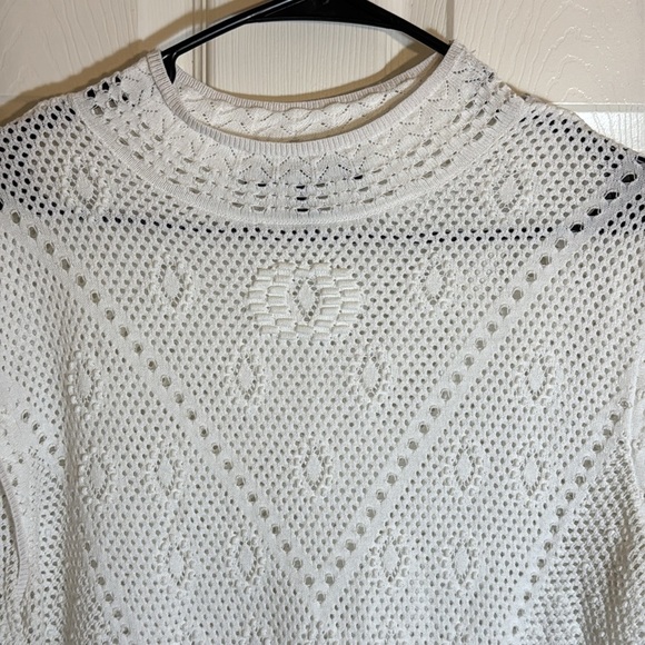 White House Black Market‎ White Crochet Pointelle Pullover The Summit Top - Picture 3 of 10